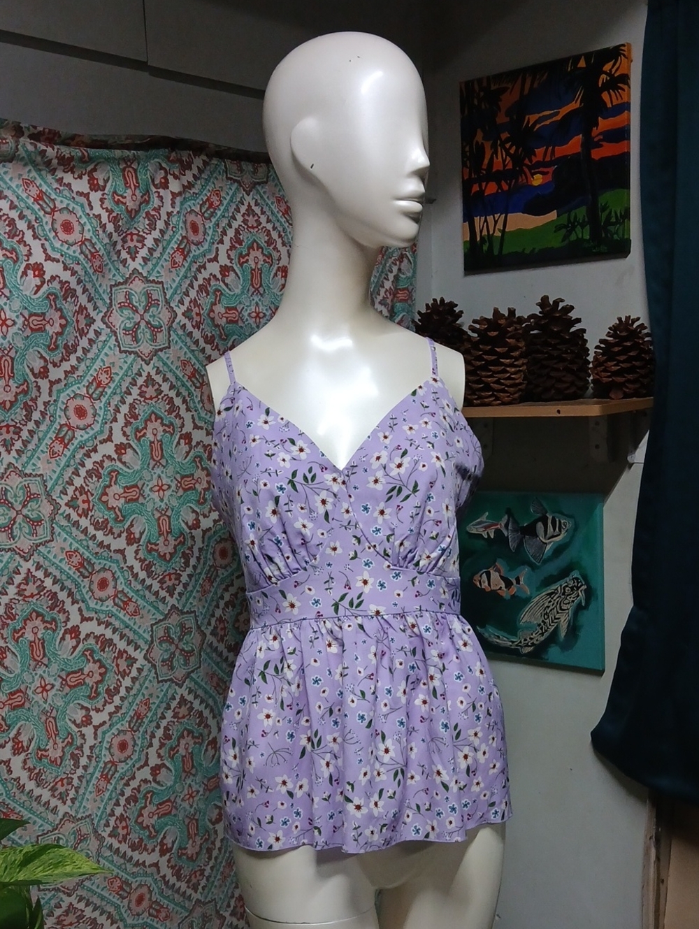 Shein Lavender Floral Lighweight Spaghetti Strap Top, Size XL (Estimated)